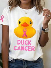 Women's Breast Cancer Awareness DUCK CANCER Print T-Shirt
