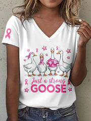 Women's Just A Strong Goose Printed Breast Cancer Awareness T-Shirt