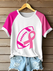Women's Pink Ribbon & Football Print Breast Cancer Awareness T-Shirt