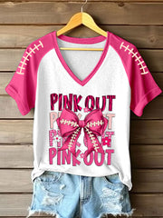 Women's Breast Cancer Awareness Bow Print V-Neck T-Shirt