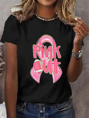 Women's Breast Cancer Awareness Pink Out Print T-Shirt