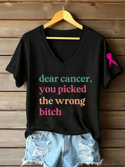 Women's Breast Cancer Awareness Dear Cancer You Picked The Wrong Bitch Short Sleeve T-Shirt