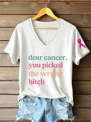 Women's Breast Cancer Awareness Dear Cancer You Picked The Wrong Bitch Short Sleeve T-Shirt