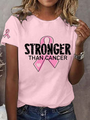 Women's Breast Cancer Awareness Stronger Than Cancer Print T-Shirt
