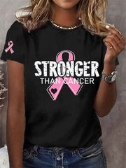 Women's Breast Cancer Awareness Stronger Than Cancer Print T-Shirt