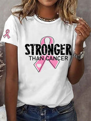 Women's Breast Cancer Awareness Stronger Than Cancer Print T-Shirt