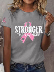 Women's Breast Cancer Awareness Stronger Than Cancer Print T-Shirt