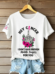 Women's Breast Cancer Awareness Hey Cancer I don't Have Enough Middle Fingers For You Short Sleeve T-Shirt