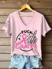 Women's Breast Cancer Awareness Fuck Cancer Middle Fingers Short Sleeve T-Shirt