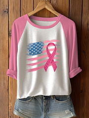 Women's Breast Cancer Awareness Pink Ribbon Print T-Shirt