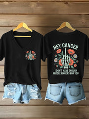 Women's Breast Cancer Awareness Hey Cancer I don't Have Enough Middle Fingers For You Short Sleeve T-Shirt