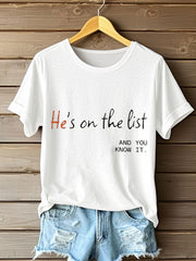 Women's 8647 FDT He's On The List Epstein Printed T-shirt