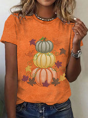 Women's Thanksgiving Autumn Pumpkins Short Sleeve T-Shirt