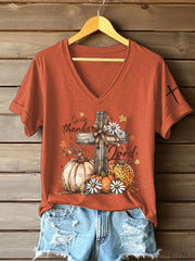 Women's Give Thanks To The Lord Printed Casual T-Shirt