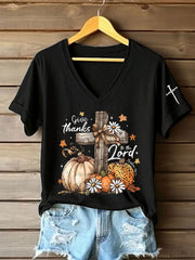 Women's Give Thanks To The Lord Printed Casual T-Shirt