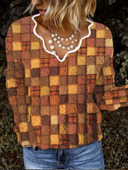 Women's Autumn plaid patchwork Print Top