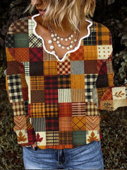 Women's Autumn plaid patchwork Print Top