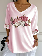 Women's Breast Cancer Floral Print Casual T-Shirt