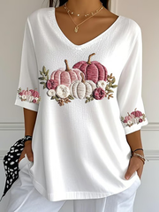 Women's Breast Cancer Floral Print Casual T-Shirt