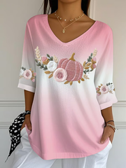 Women's Breast Cancer Floral Print Casual T-Shirt