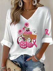 Women's Breast Cancer Pink Pumpkin Print Casual T-shirt
