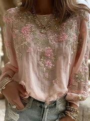 Women's Pink Floral Print Casual T-shirt