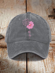 Unisex Pink Ribbon Sunflower Faith Breast Cancer Awareness Support Hat