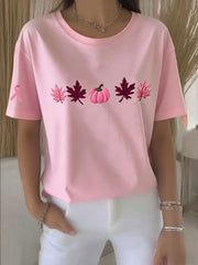 Women's Breast Cancer Awareness Pink Ribbon Print Casual T-shirt