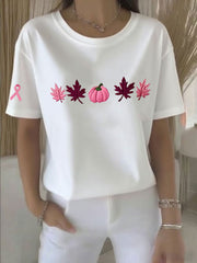 Women's Breast Cancer Awareness Pink Ribbon Print Casual T-shirt