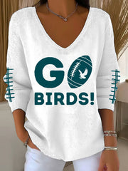 Women's Go Birds Football Fans Lovers Gameday Casual Long-Sleeve Top