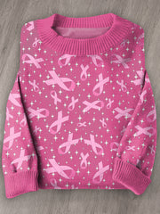 Women's Breast Cancer Awareness Long Sleeve Knit Sweater
