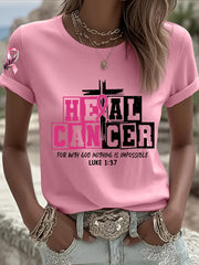 Women's Breast Cancer Awareness Heal Cancer Pink Ribbon Short Sleeve T-shirt