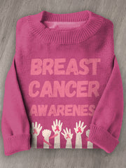 Women's Breast Cancer Awareness Long Sleeve Knit Sweater