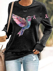 Women's Pink Hummingbird Print Casual Sweatshirt