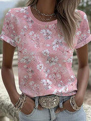 Women's Pink Floral Print Casual T-shirt