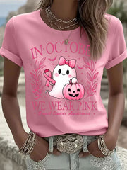 Women's In October We Wear Pink Ghost Print Casual T-shirt