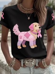 Women's Pink Dog Pink Ribbon Breast Cancer Awareness Support Tee