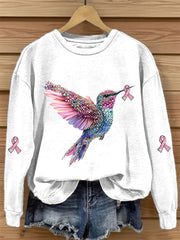 Women's Pink Ribbon Print Casual Sweatshirt