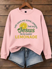 Women's Jesus Lemonade Print Casual Sweatshirt