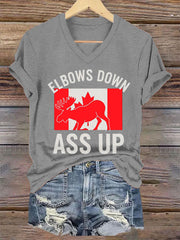 Women's Elbows Down Ass Up Canada V-Neck Tee
