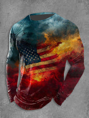 Men's Burning Flag First Amendment Defender Print Long Sleeves T-shirt