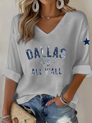 Women's American football V-neck long-sleeved top