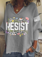 T-Shirt mit V-Ausschnitt und Retro-Aufdruck „Resist Not My President, Not My Voice, Not My Values, Not My Beliefs“ 