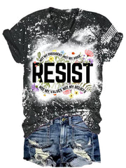 T-shirt rétro à col en V avec imprimé tie-dye « Résister » : « Pas mon président, pas ma voix, pas mes valeurs, pas mes croyances » 
