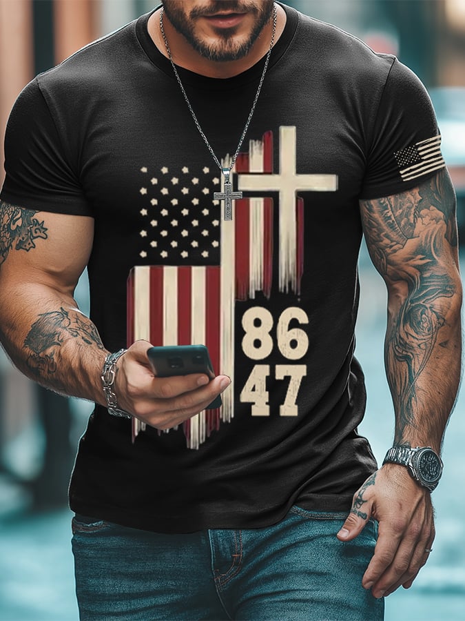 Men's Retro 8647 Print Casual Round Neck T-Shirt