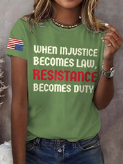 T-shirt rétro imprimé « Quand l'injustice devient loi, la résistance devient devoir » 