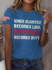 T-shirt rétro imprimé « Quand l'injustice devient loi, la résistance devient devoir » 