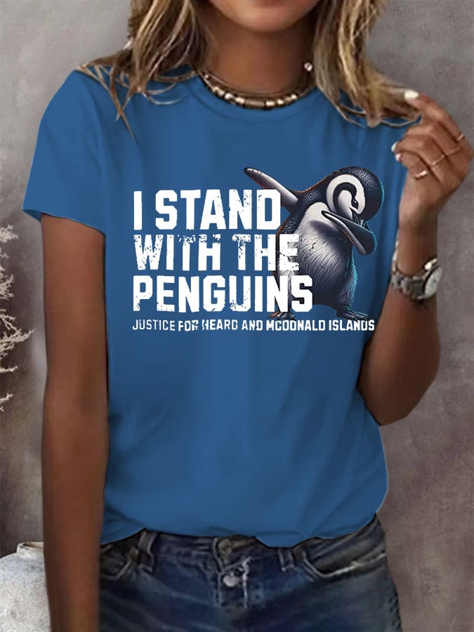 Women's I Stand With The Penguins Printed Short-Sleeved T-Shirt