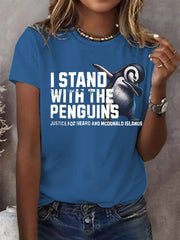 Women's I Stand With The Penguins Printed Short-Sleeved T-Shirt