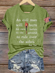 T-shirt rétro imprimé « Un homme maléfique brûlera sa propre nation pour régner sur les cendres » 